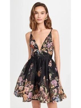 Zimmermann Black V-Neck Mini Floral Dress Size 0